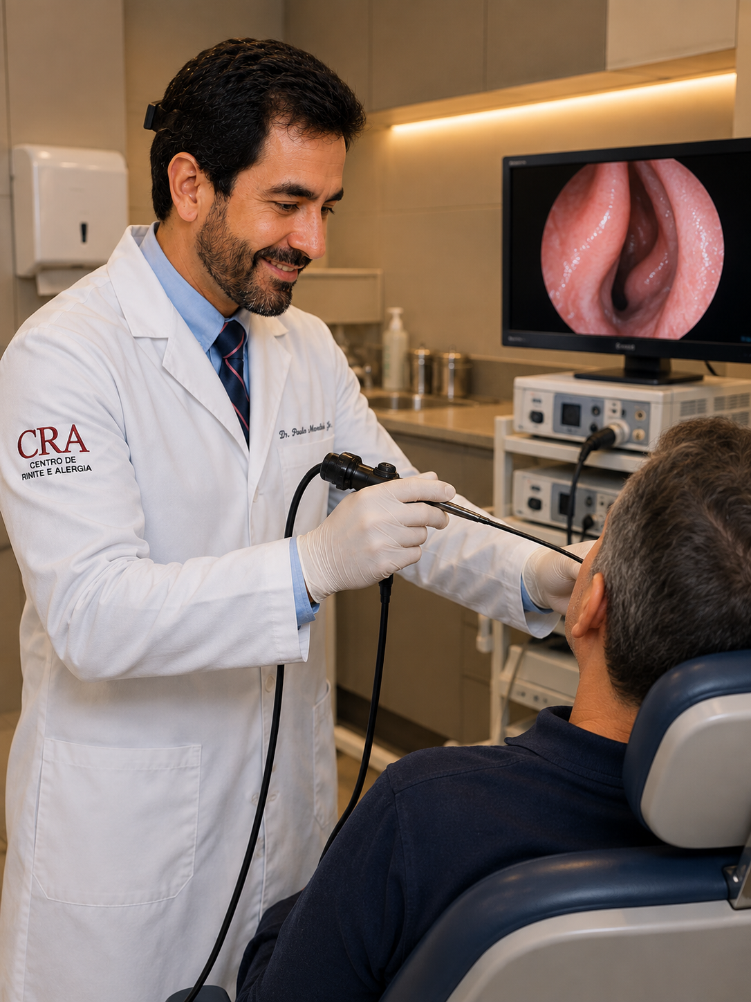 Exame de nasofibroscopia no consultório